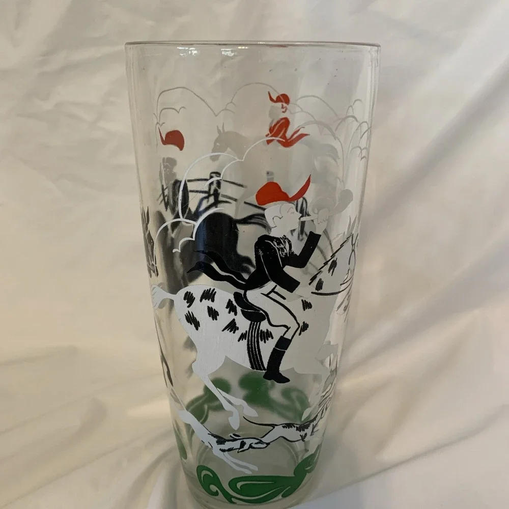 Vintage Hazel Atlas Glass Fox Hunt Tally Ho Cocktail Martini Shaker Glass No Top